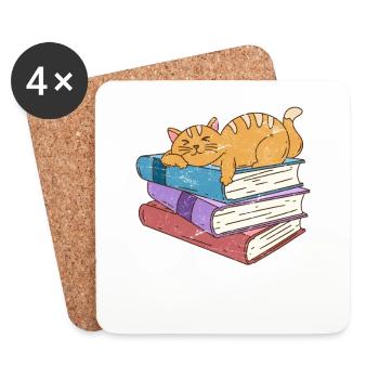 Cat Owner Reading Worm Book Read Books - Coasters (set of 4) - white - Front