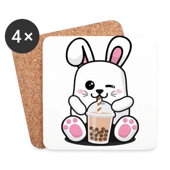 Rabbit Boba Tea Drinks Lover Foodie Bubble Tea Pun - Coasters (set of 4) - white - Front
