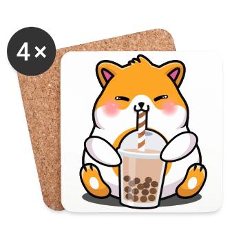 Hamster Boba Tea Drôle Bubble Tea Foodie Pet Lover - Dessous de verre (lot de 4) - blanc - Devant