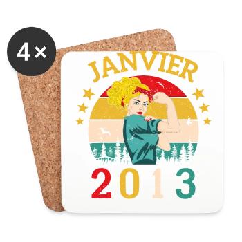Anniversaire Cadeau Rétro Janvier 2013 Millésime - Dessous de verre (lot de 4) - blanc - Devant