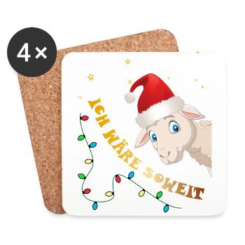 Doux mouton avec casquette Slogan chemise Noël - Dessous de verre (lot de 4) - blanc - Devant