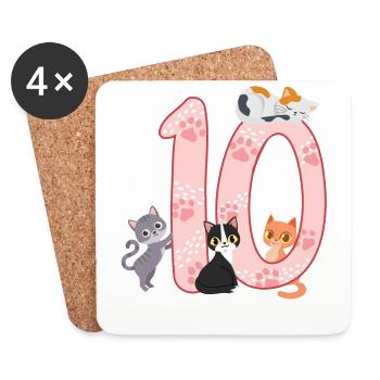 10th Birthday Girl Cat - Coasters (set of 4) - white - Front