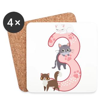 3ème anniversaire Fille Chat - Dessous de verre (lot de 4) - blanc - Devant