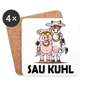 Schweine Kühe Geschenk witziges Wortspiel Humor - Untersetzer (4er-Set) - Weiß - Vorne