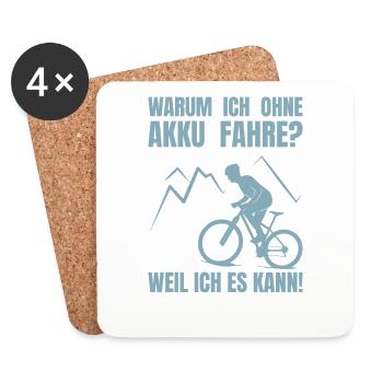 Warum ich ohne Akku fahre - Fahrrad - Rennrad - Untersetzer (4er-Set) - Weiß - Vorne