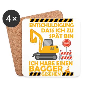 Ich habe einen Bagger gesehen Kinder Baustelle - Untersetzer (4er-Set) - Weiß - Vorne
