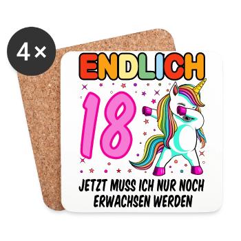18. Geburtstag Einhorn 18 Jahre 18. Jubiläum Fun - Untersetzer (4er-Set) - Weiß - Vorne