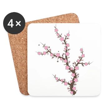 Fleur de cerisier japonais Kawaii - Dessous de verre (lot de 4) - blanc - Devant