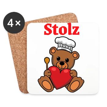 Teddy Koch Kochmütze Kochlöffel Kinder stolz - Untersetzer (4er-Set) - Weiß - Vorne