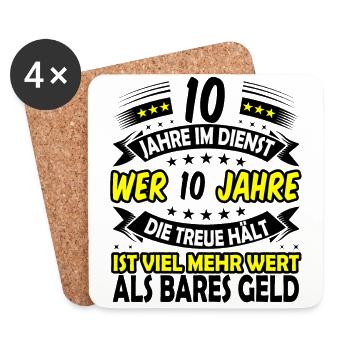 10. Dienstjubiläum 10. Firmenjubiläum Geschenk - Untersetzer (4er-Set) - Weiß - Vorne