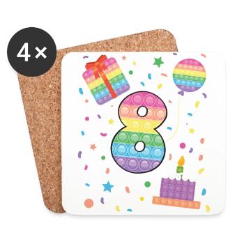 Pop It 8. Geburtstag Mädchen Jungen Fidget - Untersetzer (4er-Set) - Weiß - Vorne