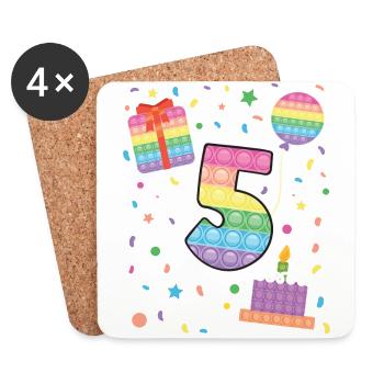 Pop It 5. Geburtstag Mädchen Jungen Fidget - Untersetzer (4er-Set) - Weiß - Vorne