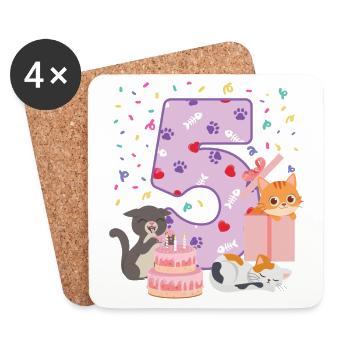 5th Birthday Girl Cats Outfit 5 Year Old - Coasters (set of 4) - white - Front