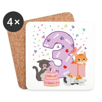 3rd Birthday Girl Cats Outfit 3 Year Old - Coasters (set of 4) - white - Front