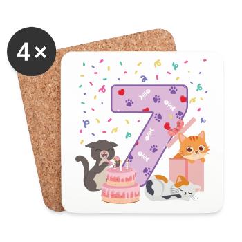 7th Birthday Girl Cats Outfit 7 Year Old - Coasters (set of 4) - white - Front