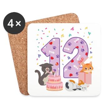 12th Birthday Girl Cats Outfit 12 years old - Coasters (set of 4) - white - Front