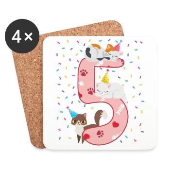 5th Birthday Girl Cats Outfit 5 Year Old - Coasters (set of 4) - white - Front