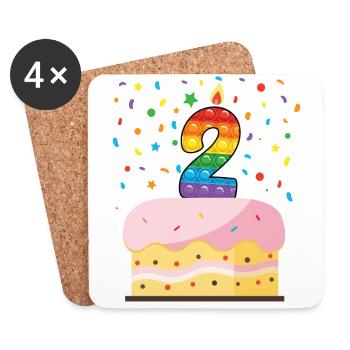 Pop It 2. Geburtstag Kuchen Mädchen Jungen Fidget - Untersetzer (4er-Set) - Weiß - Vorne