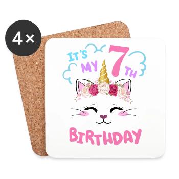 7ème anniversaire Fille Tenue Licorne Chat - Dessous de verre (lot de 4) - blanc - Devant