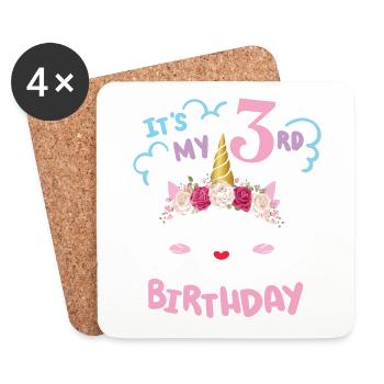 3ème anniversaire Fille Tenue Licorne Chat - Dessous de verre (lot de 4) - blanc - Devant