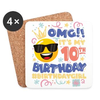 Omg! es ist mein 10. Geburtstag Mädchen Emoticon - Untersetzer (4er-Set) - Weiß - Vorne