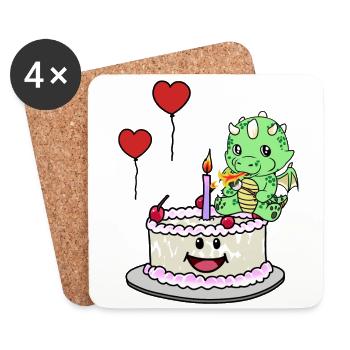 Dragon Birthday Birthday Cake Sweets - Coasters (set of 4) - white - Front