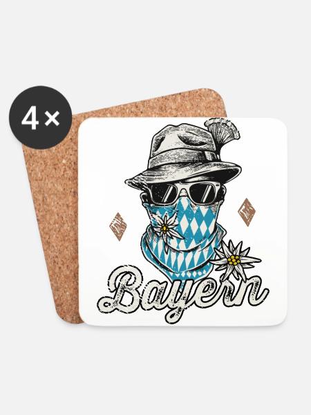Freistaat Bayern T-Shirt Herren Bayrische Tracht - Untersetzer (4er-Set) - Weiß