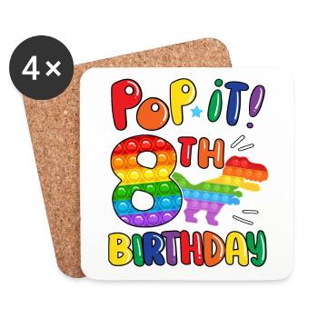 Pop It Dinosaur Joyeux 8ème anniversaire Dino - Dessous de verre (lot de 4) - blanc - Devant