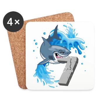 7th Birthday Sharks Thematic Party Seven Years - Coasters (set of 4) - white - Front