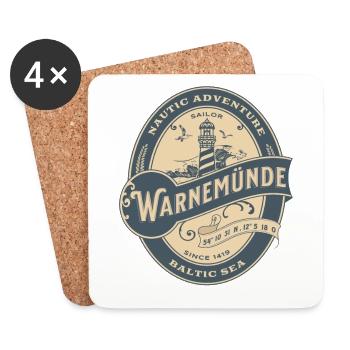 Warnemünde Leuchtturm Ostsee Koordinaten Tshirt - Untersetzer (4er-Set) - Weiß - Vorne