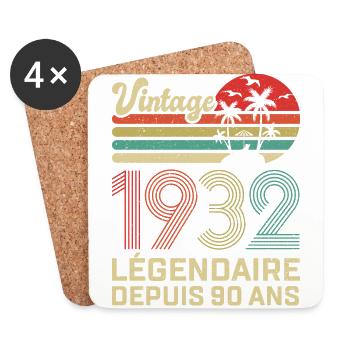 90 Ans Anniversaire Vintage Né(e) en 1932 - Dessous de verre (lot de 4) - blanc - Devant