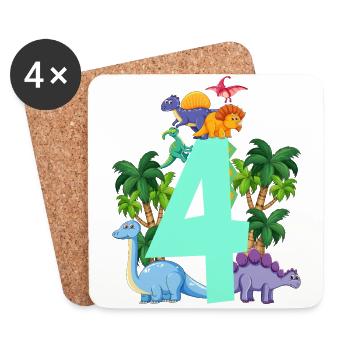 Dinosaure 4 ans fête d’anniversaire - Dessous de verre (lot de 4) - blanc - Devant