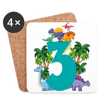 Dinosaure 3 ans 3ème fête d’anniversaire - Dessous de verre (lot de 4) - blanc - Devant
