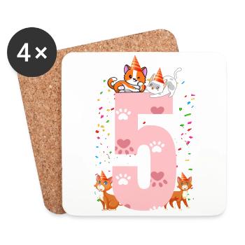 5. Cat Birthday Celebrant 5 years old - Coasters (set of 4) - white - Front