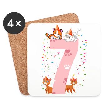 7. Cat Birthday Celebrant 7 years old - Coasters (set of 4) - white - Front
