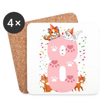 8. Cat Birthday Celebrant 8 years old - Coasters (set of 4) - white - Front