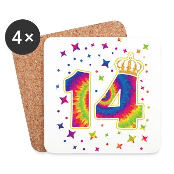 Tie-dye 14th birthday party 14 years old - Coasters (set of 4) - white - Front
