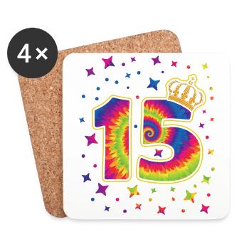 Tie-dye 15th birthday party 15 years old - Coasters (set of 4) - white - Front
