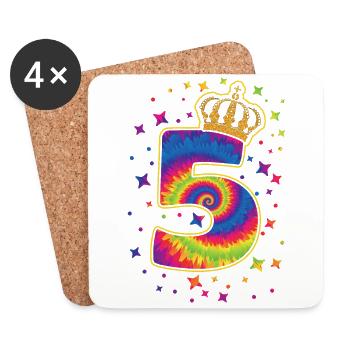 Tie-dye 5th birthday party 5 years old - Coasters (set of 4) - white - Front