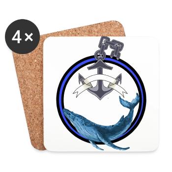 Marine mammal Fish Whale Fish Anchor maritime - Coasters (set of 4) - white - Front