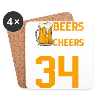 Prost Und Bier Auf 34 Jahre Frothy Mug Of Beer - Untersetzer (4er-Set) - Weiß - Vorne