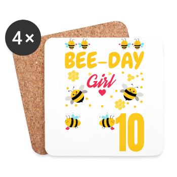 This Bee Day Girl Is Now 10th 10th - Coasters (set of 4) - white - Front
