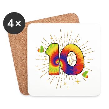Tie-dye 10th birthday party 10 years old - Coasters (set of 4) - white - Front