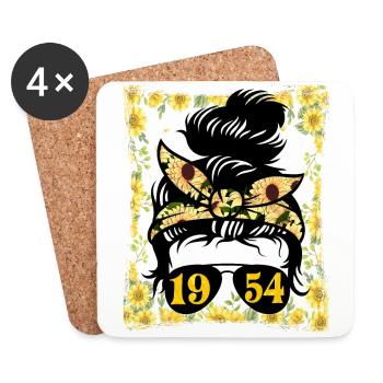 Sonnenblume Mama Geboren 1954 Geburtstag - Untersetzer (4er-Set) - Weiß - Vorne