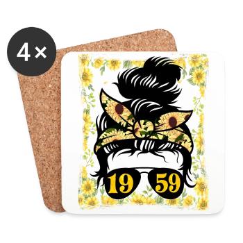 Sonnenblume Mama Geboren 1959 Geburtstag - Untersetzer (4er-Set) - Weiß - Vorne