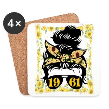 Tournesol Maman Née 1961 Anniversaire - Dessous de verre (lot de 4) - blanc - Devant
