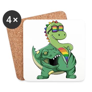 Mignon Dino T-rex Costume LGBTQ LGBT LGBTQ + Pride - Dessous de verre (lot de 4) - blanc - Devant