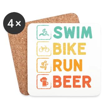 Schwimmen Radfahren Laufen Bier Triathlon Athlet - Untersetzer (4er-Set) - Weiß - Vorne