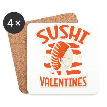Sushi est mon amateur de sushis de la Saint-Valentin Japon - Dessous de verre (lot de 4) - blanc - Devant