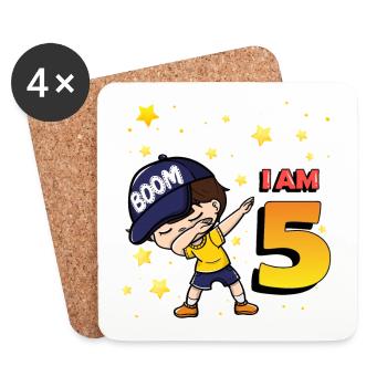 Boom J’ai 5 | Anniversaire Garçon | Fête du 5ème anniversaire - Dessous de verre (lot de 4) - blanc - Devant